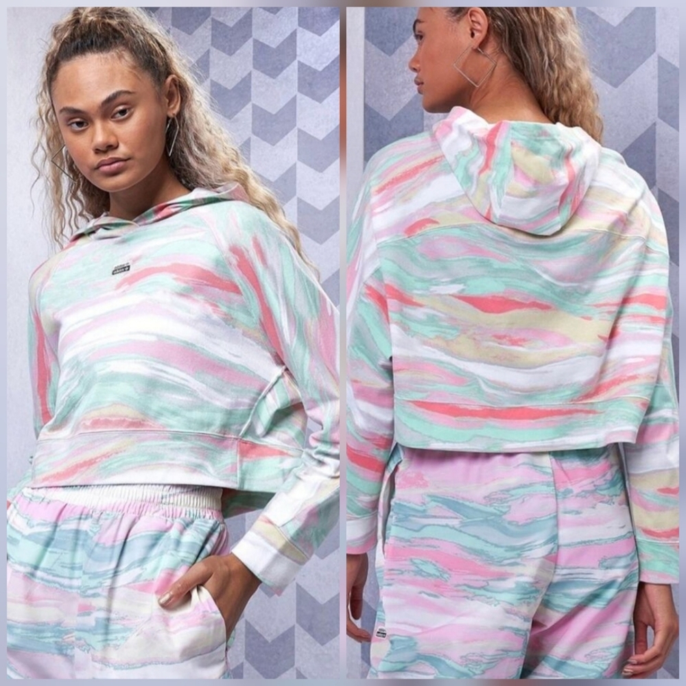 ADIDAS Originals Trefoil Cropped Pastel Marble Swirl Sport Hooded Sweatshirt